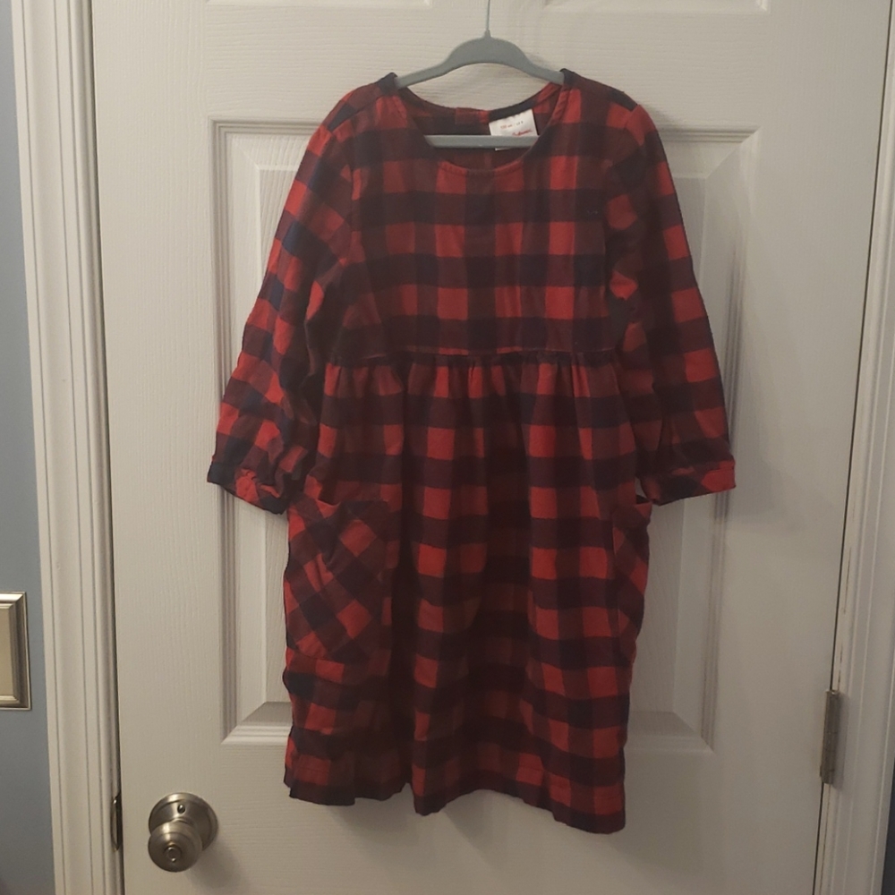 Navy and red checked flannel dress